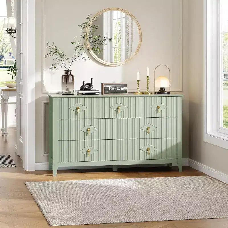 Commode de chambre à 7 tiroirs, commode moderne de 137 cm de large avec poignées métalliques, meuble TV, organisateur de tiroirs en bois pour chambre à coucher
