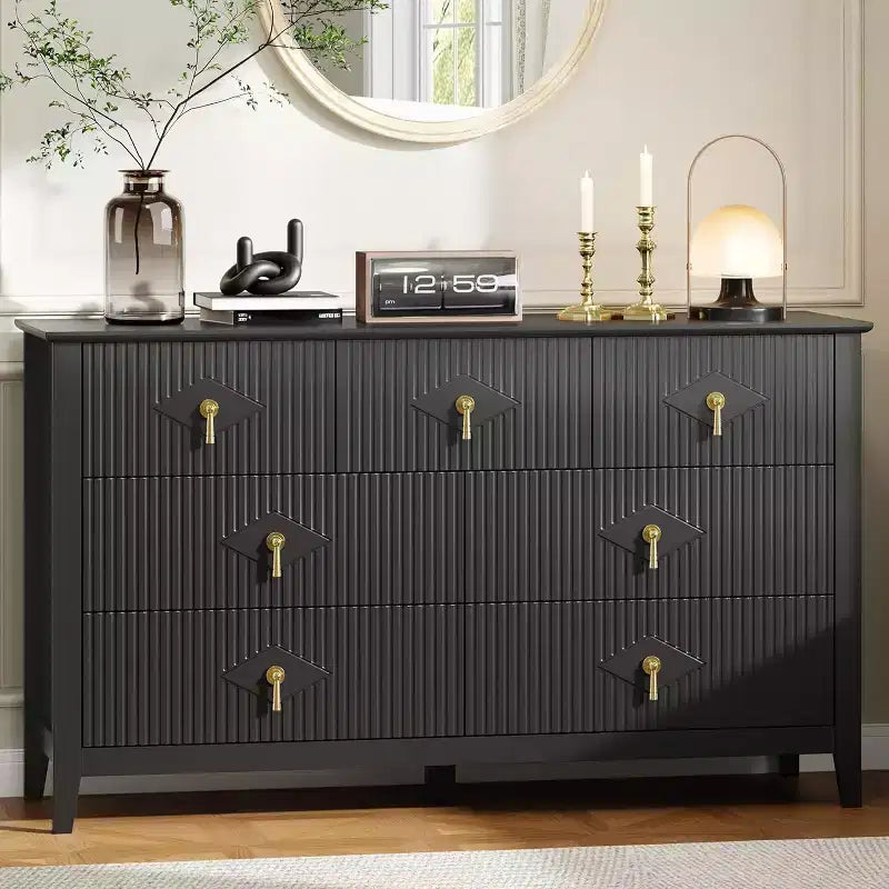 Dresser for Bedroom with 7 Drawers, 54 Wide Modern Chest of Drawers with Metal Handle, Dresser TV Stand, Wood Drawer Organizer for Bedroom