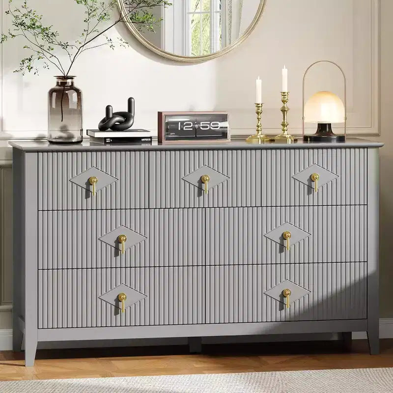 Dresser for Bedroom with 7 Drawers, 54 Wide Modern Chest of Drawers with Metal Handle, Dresser TV Stand, Wood Drawer Organizer for Bedroom