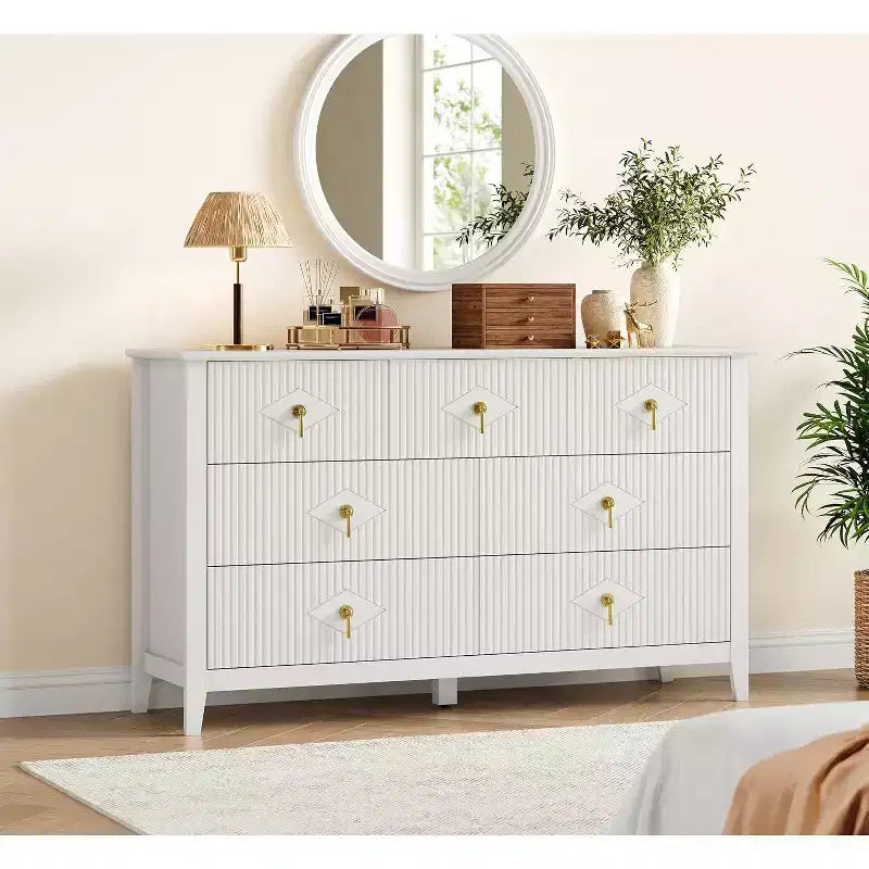 Dresser for Bedroom with 7 Drawers, 54 Wide Modern Chest of Drawers with Metal Handle, Dresser TV Stand, Wood Drawer Organizer for Bedroom