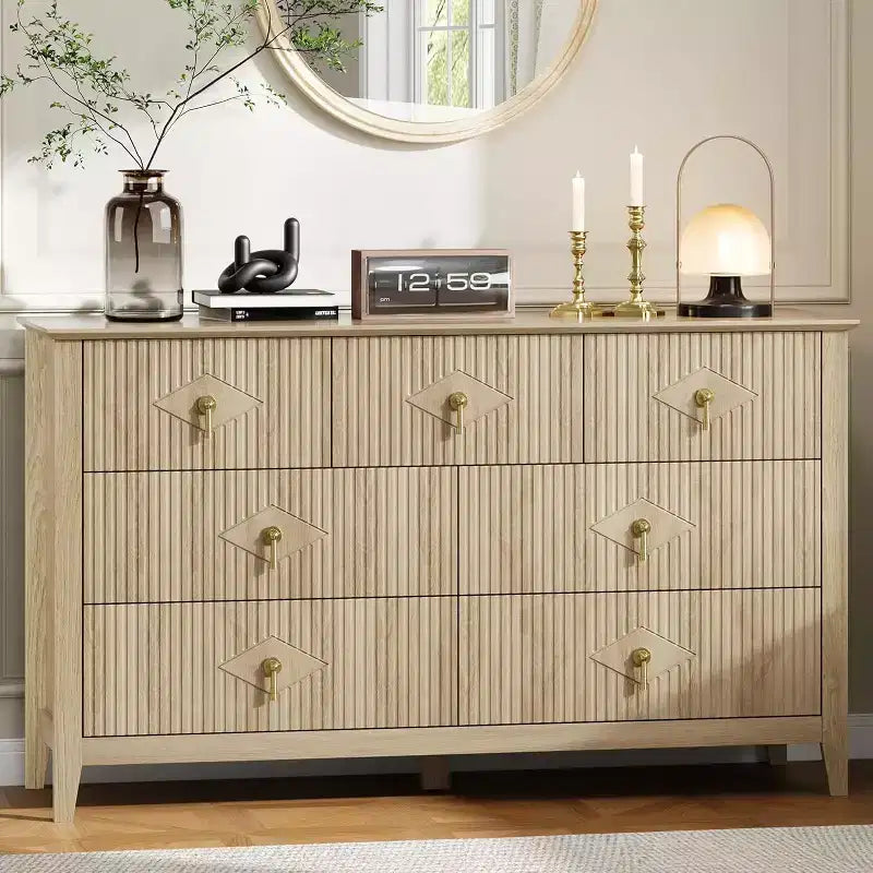 Dresser for Bedroom with 7 Drawers, 54 Wide Modern Chest of Drawers with Metal Handle, Dresser TV Stand, Wood Drawer Organizer for Bedroom