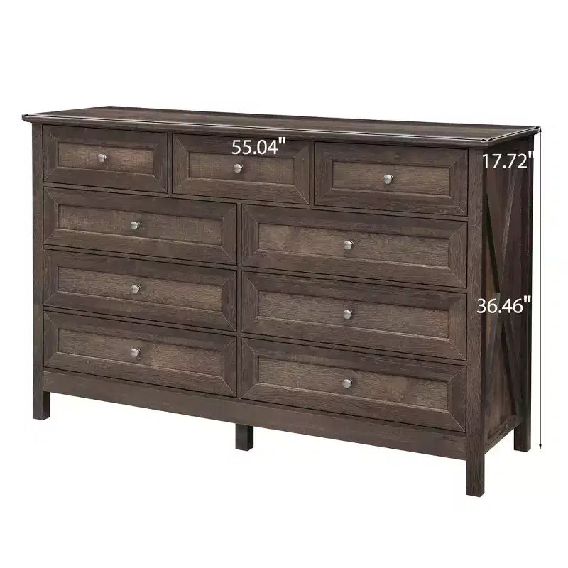 Commode de chambre rustique moderne à 9 tiroirs avec poignée argentée, commode en bois minimaliste, chiffonnier pour chambre à coucher, entrée