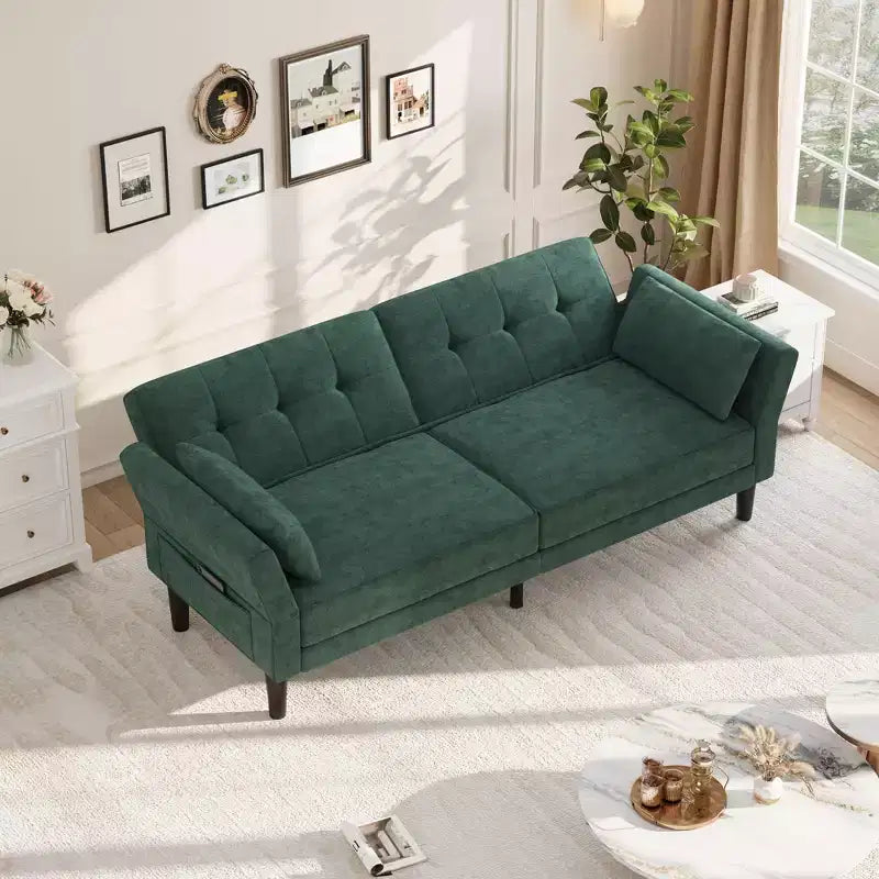 89 Futon Sofa Bed, Convertible Sleeper Sofa with Adjustable Backrest & Armrest, Modern Loveseat Sleeper for Living Room Bedroom Apartments