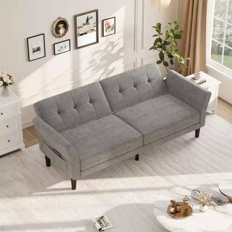 89 Futon Sofa Bed, Convertible Sleeper Sofa with Adjustable Backrest & Armrest, Modern Loveseat Sleeper for Living Room Bedroom Apartments