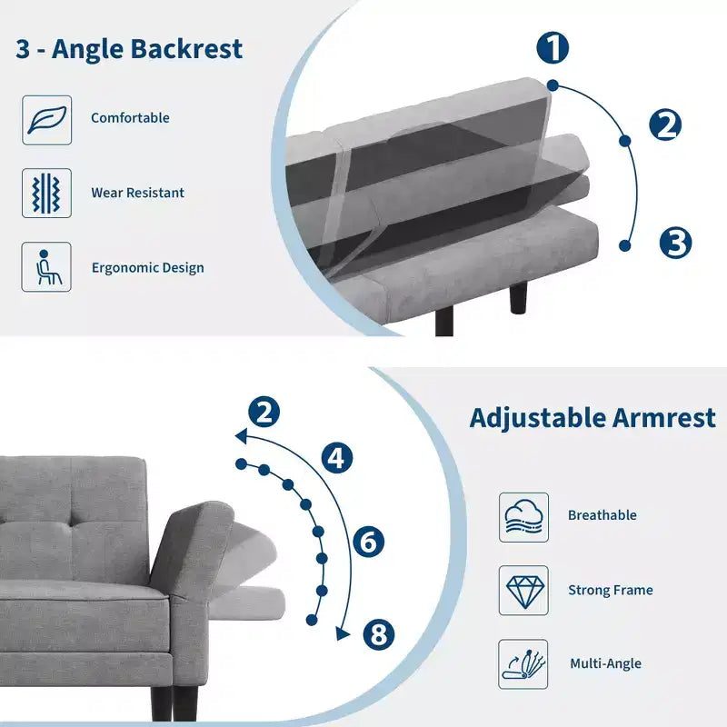 89 Futon Sofa Bed, Convertible Sleeper Sofa with Adjustable Backrest & Armrest, Modern Loveseat Sleeper for Living Room Bedroom Apartments