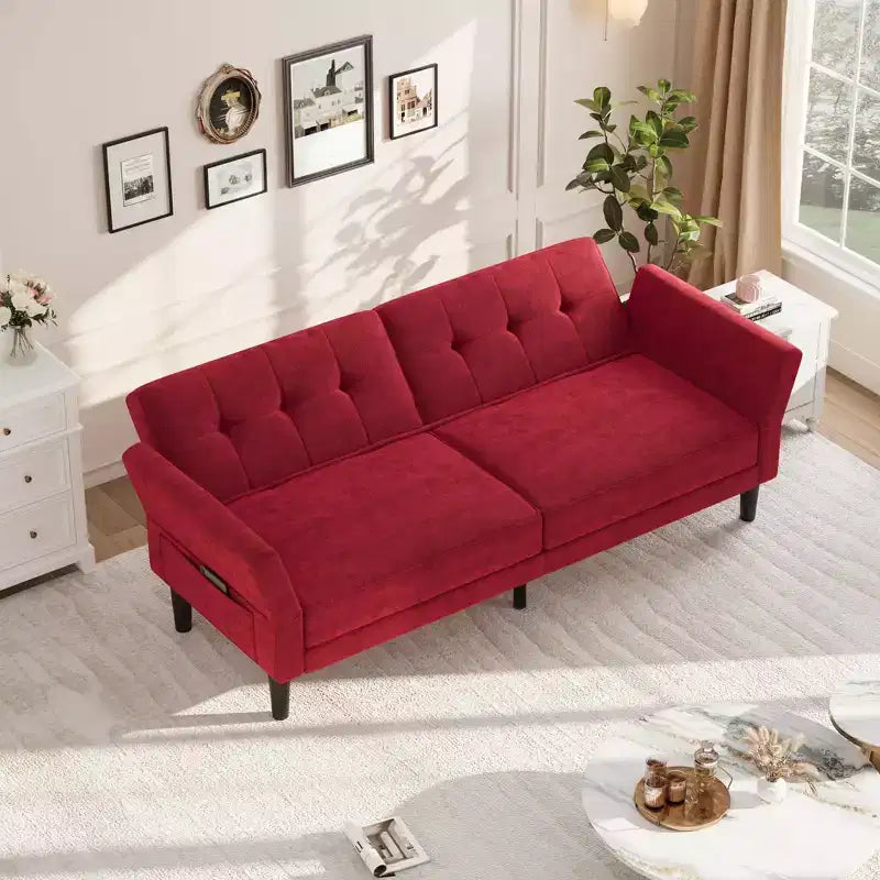 89 Futon Sofa Bed, Convertible Sleeper Sofa with Adjustable Backrest & Armrest, Modern Loveseat Sleeper for Living Room Bedroom Apartments