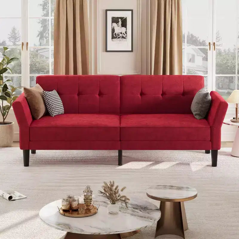 89 Futon Sofa Bed, Convertible Sleeper Sofa with Adjustable Backrest & Armrest, Modern Loveseat Sleeper for Living Room Bedroom Apartments