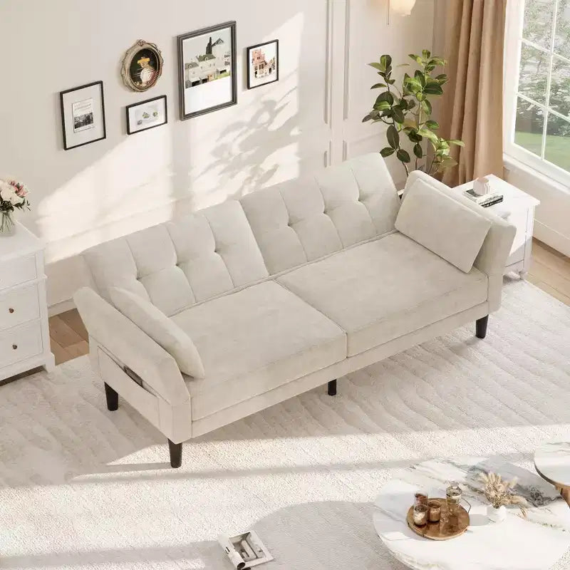 89 Futon Sofa Bed, Convertible Sleeper Sofa with Adjustable Backrest & Armrest, Modern Loveseat Sleeper for Living Room Bedroom Apartments