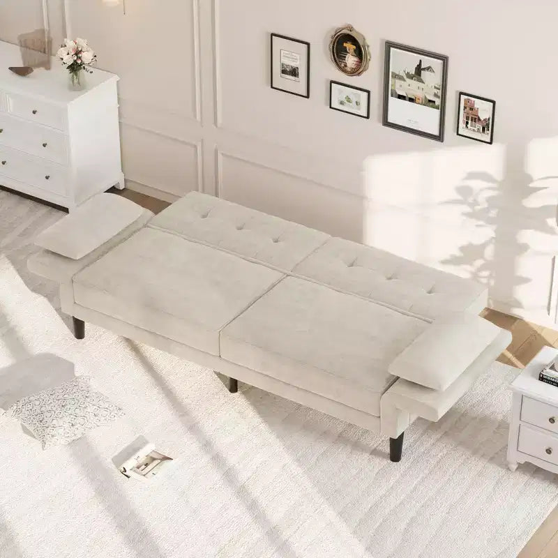 89 Futon Sofa Bed, Convertible Sleeper Sofa with Adjustable Backrest & Armrest, Modern Loveseat Sleeper for Living Room Bedroom Apartments