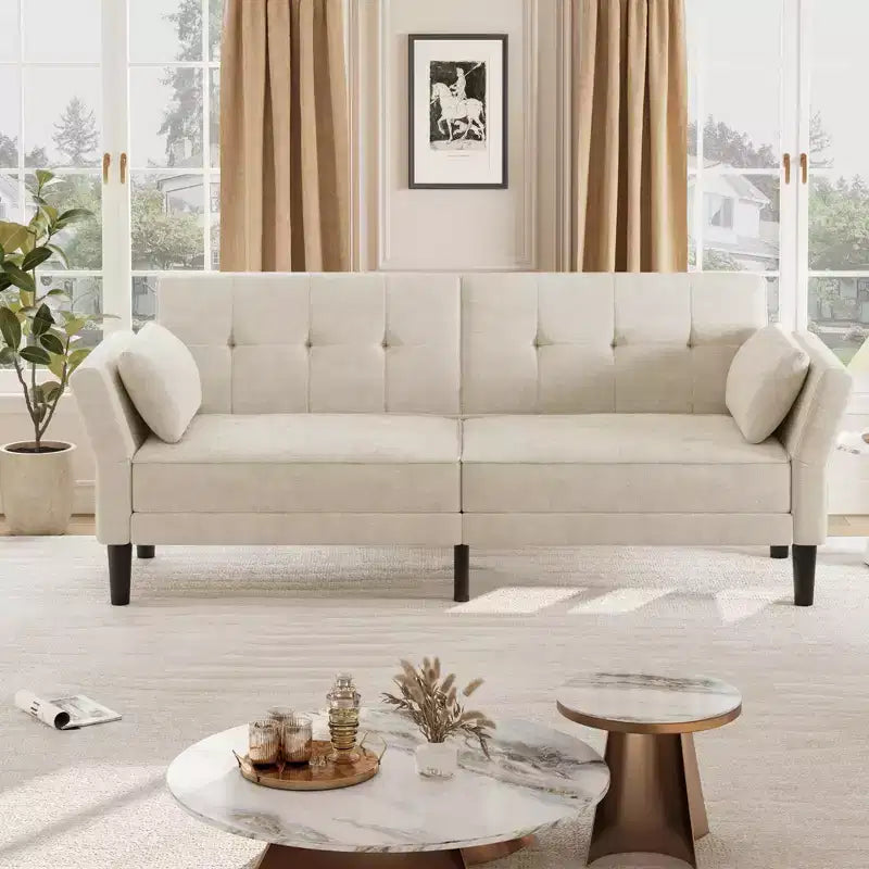 89 Futon Sofa Bed, Convertible Sleeper Sofa with Adjustable Backrest & Armrest, Modern Loveseat Sleeper for Living Room Bedroom Apartments