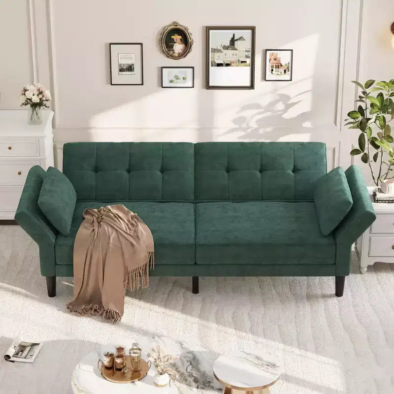 89 Futon Sofa Bed, Convertible Sleeper Sofa with Adjustable Backrest & Armrest, Modern Loveseat Sleeper for Living Room Bedroom Apartments