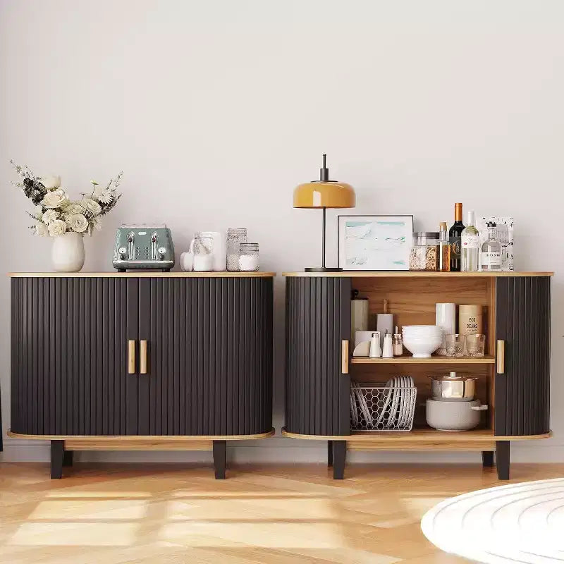 Fluted Sideboard with Sliding Door, Modern Buffet Cabinet with Adjustable Shelf for Multi-Room Storage, Streamlined Design