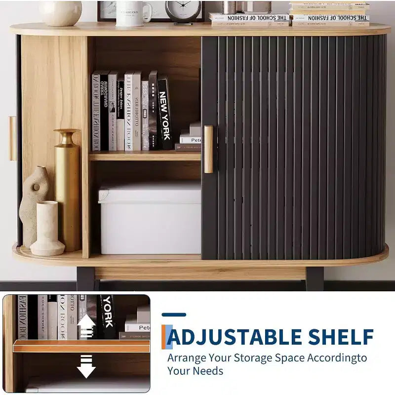 Fluted Sideboard with Sliding Door, Modern Buffet Cabinet with Adjustable Shelf for Multi-Room Storage, Streamlined Design