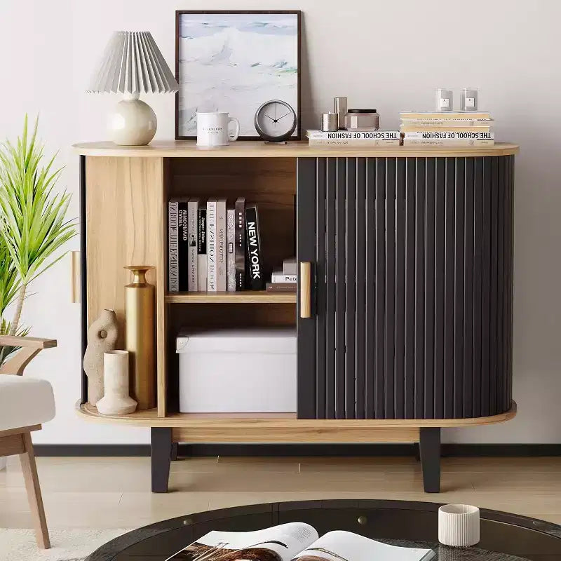 Fluted Sideboard with Sliding Door, Modern Buffet Cabinet with Adjustable Shelf for Multi-Room Storage, Streamlined Design