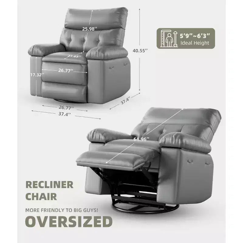 27 Oversized Recliner Chair  360 Swivel Rocker with Heat & Massage (for Living Room/Bedroom/Nursery)