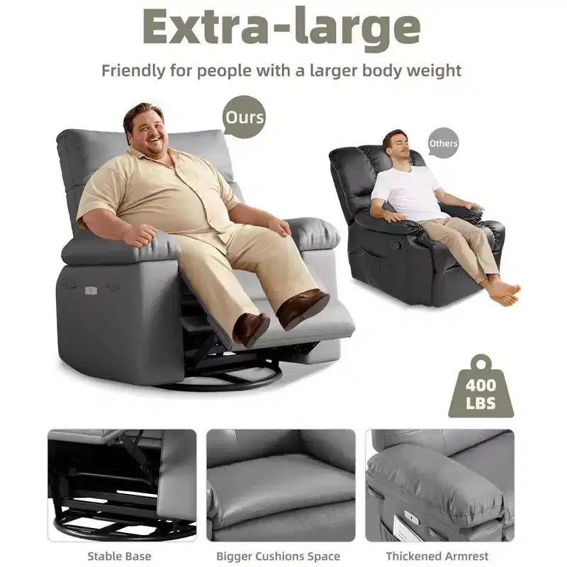 27 Oversized Recliner Chair  360 Swivel Rocker with Heat & Massage (for Living Room/Bedroom/Nursery)