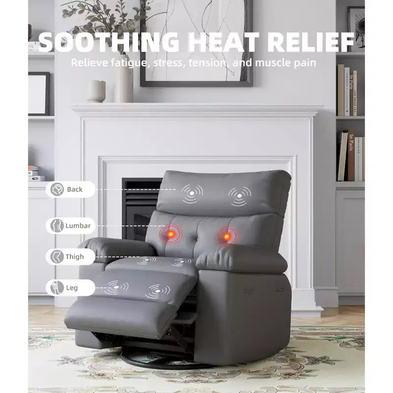 27 Oversized Recliner Chair  360 Swivel Rocker with Heat & Massage (for Living Room/Bedroom/Nursery)