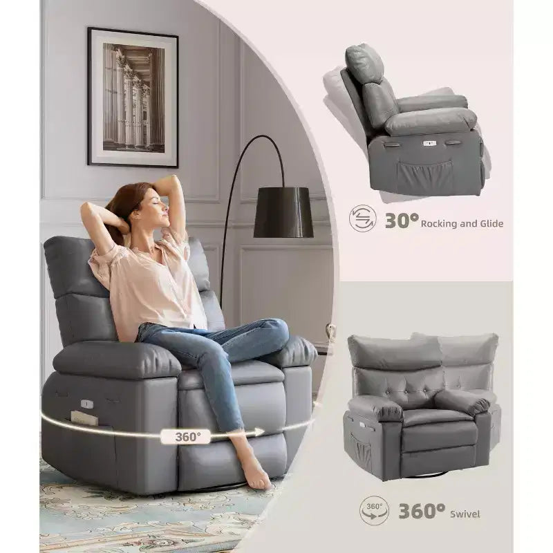 27 Oversized Recliner Chair  360 Swivel Rocker with Heat & Massage (for Living Room/Bedroom/Nursery)