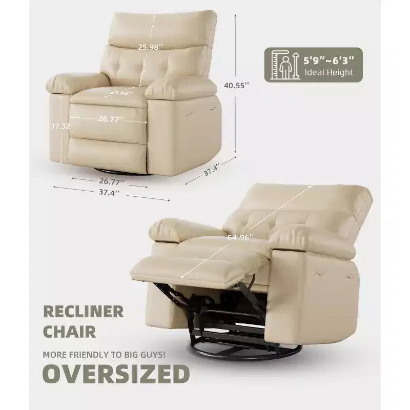 27 Oversized Recliner Chair  360 Swivel Rocker with Heat & Massage (for Living Room/Bedroom/Nursery)