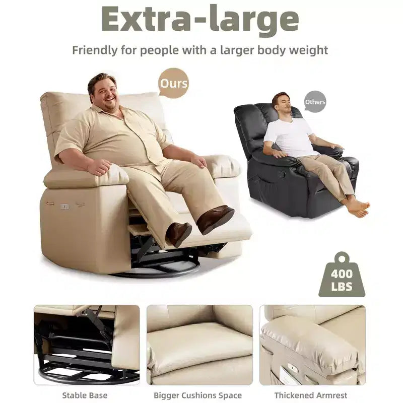 27 Oversized Recliner Chair  360 Swivel Rocker with Heat & Massage (for Living Room/Bedroom/Nursery)