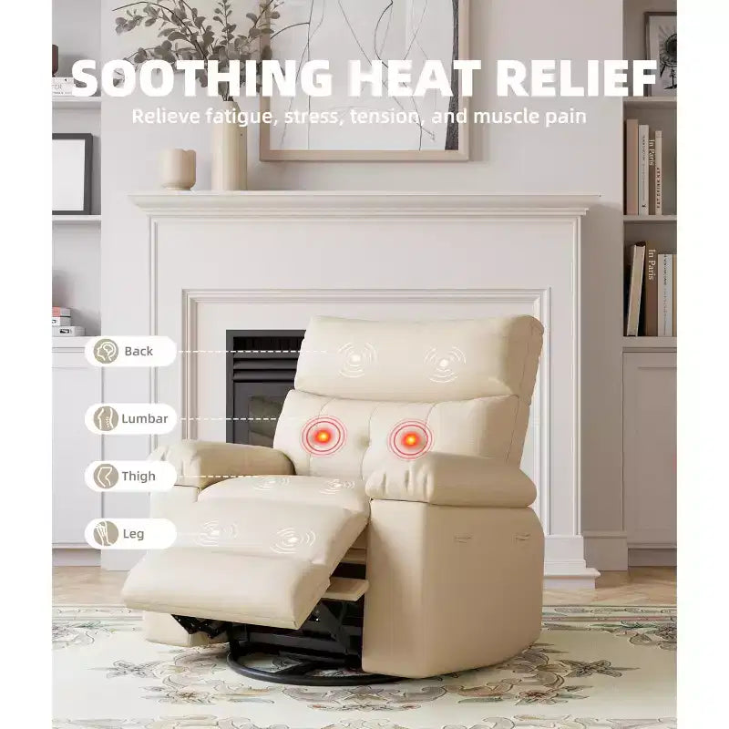 27 Oversized Recliner Chair  360 Swivel Rocker with Heat & Massage (for Living Room/Bedroom/Nursery)