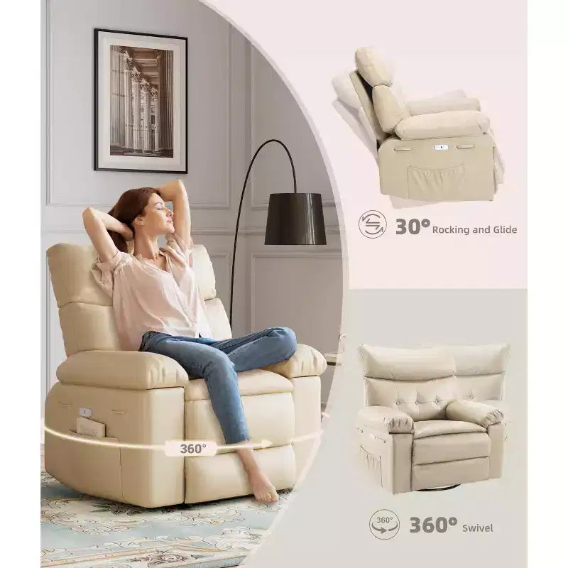 27 Oversized Recliner Chair  360 Swivel Rocker with Heat & Massage (for Living Room/Bedroom/Nursery)