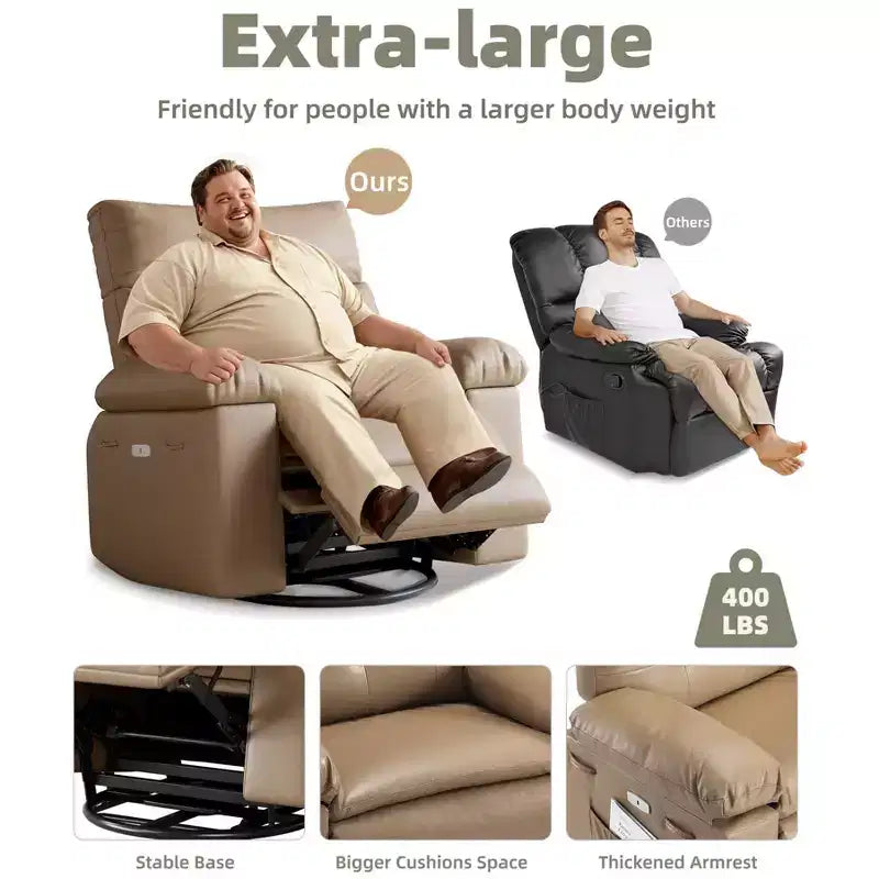27 Oversized Recliner Chair  360 Swivel Rocker with Heat & Massage (for Living Room/Bedroom/Nursery)
