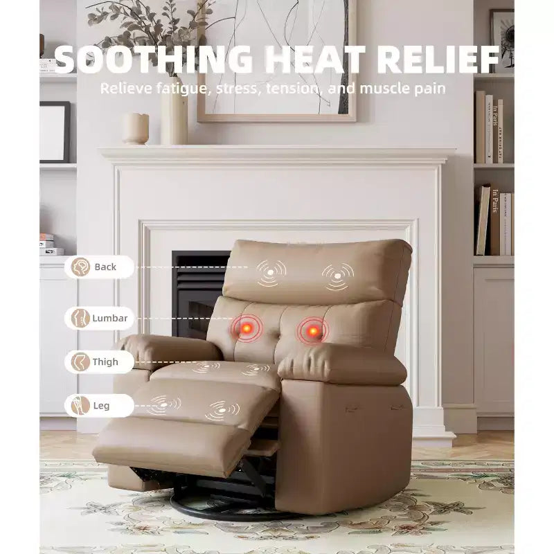 27 Oversized Recliner Chair  360 Swivel Rocker with Heat & Massage (for Living Room/Bedroom/Nursery)