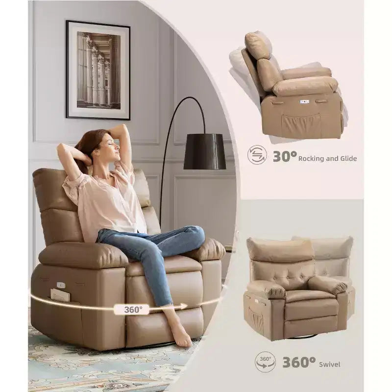 27 Oversized Recliner Chair  360 Swivel Rocker with Heat & Massage (for Living Room/Bedroom/Nursery)