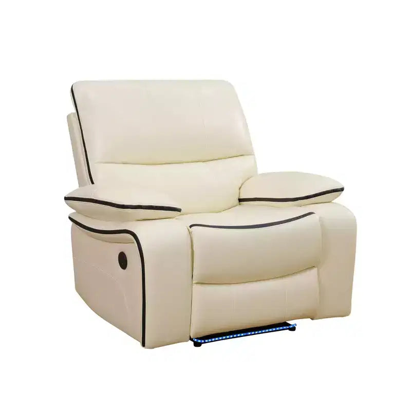 Power Recliner Chair, Electric Bonded Leather Reclining Chair with USB Charging & Adjustable Backrest for Living Room, Off-White