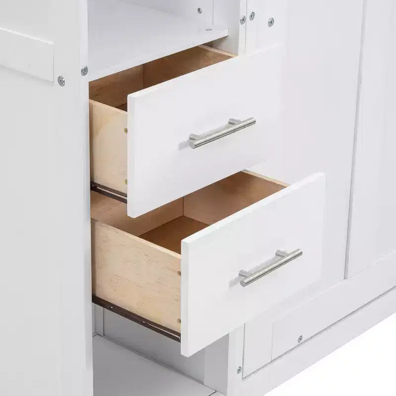 Murphy Bed Cabinet with Lockers and Storage Wardrobes Shelves, Wood Foldable Hidden Wall Platform Bedframe Chest, White