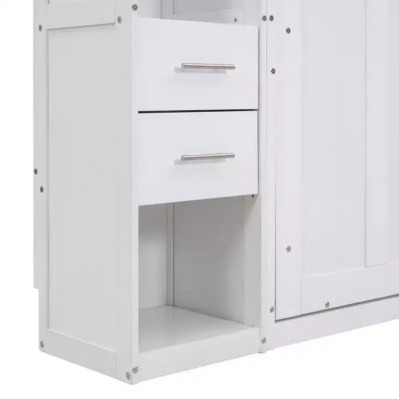 Murphy Bed Cabinet with Lockers and Storage Wardrobes Shelves, Wood Foldable Hidden Wall Platform Bedframe Chest, White