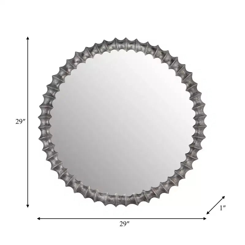 Modern Round Wall Mirror with Decorative Metal Frame - Glass Accent Mirror for Home, Office, Bedroom, Living Room - Metallic Finish - 29 Silver