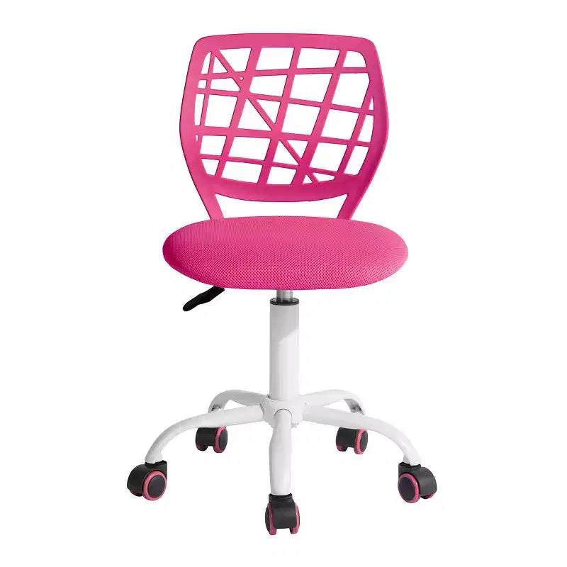 Desk Chair, Adjustable Computer Task Chair Office Chairs with Plastic Backrest and Padded Seat Cushion, Swivel Chair with Wheels, Pink
