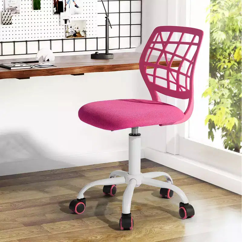 Desk Chair, Adjustable Computer Task Chair Office Chairs with Plastic Backrest and Padded Seat Cushion, Swivel Chair with Wheels, Pink