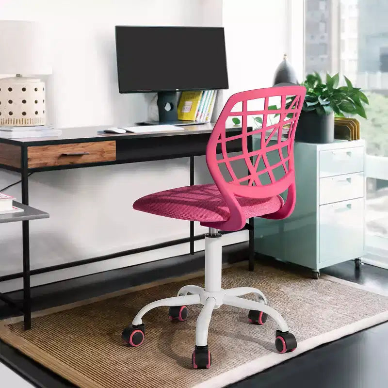 Desk Chair, Adjustable Computer Task Chair Office Chairs with Plastic Backrest and Padded Seat Cushion, Swivel Chair with Wheels, Pink