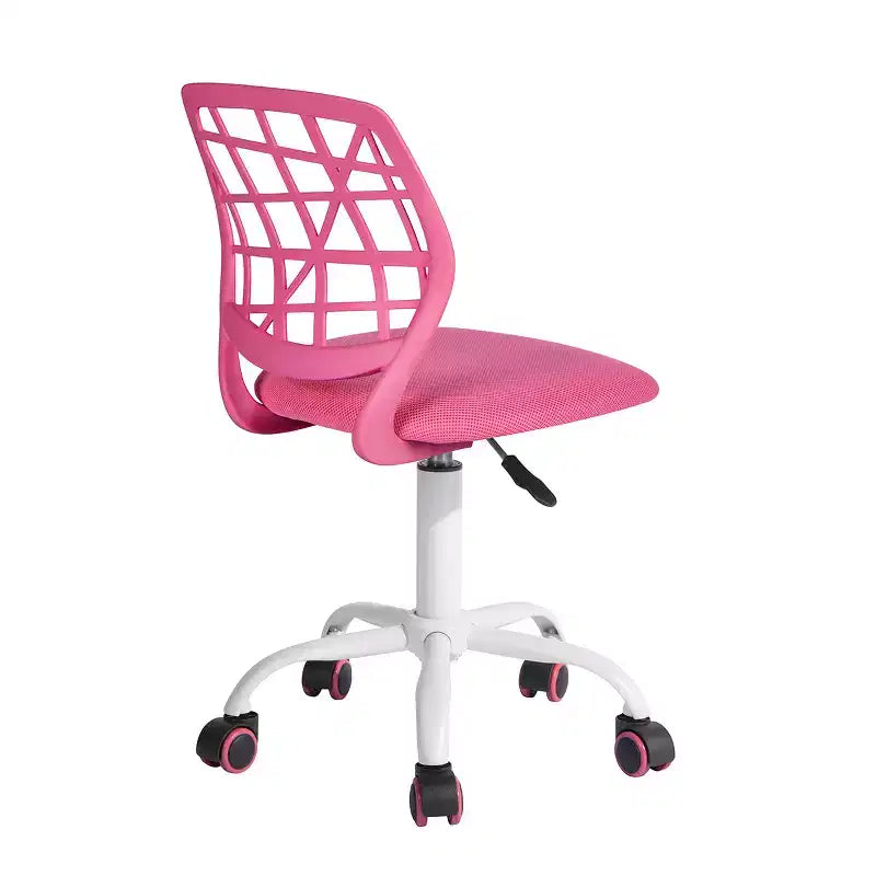 Desk Chair, Adjustable Computer Task Chair Office Chairs with Plastic Backrest and Padded Seat Cushion, Swivel Chair with Wheels, Pink