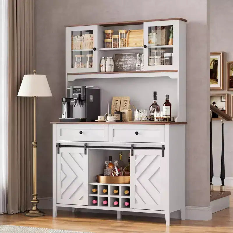 72 Tall Kitchen Pantry Cabinet, Freestanding Buffet Hutch with Sliding Barn Door & 2 Drawers, Wood Coffee Bar Cabinet for Living Room Kitchen