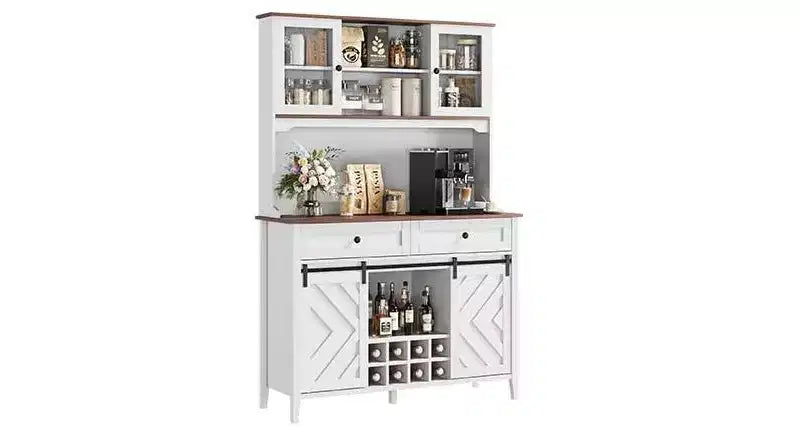72 Tall Kitchen Pantry Cabinet, Freestanding Buffet Hutch with Sliding Barn Door & 2 Drawers, Wood Coffee Bar Cabinet for Living Room Kitchen