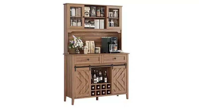 72 Tall Kitchen Pantry Cabinet, Freestanding Buffet Hutch with Sliding Barn Door & 2 Drawers, Wood Coffee Bar Cabinet for Living Room Kitchen