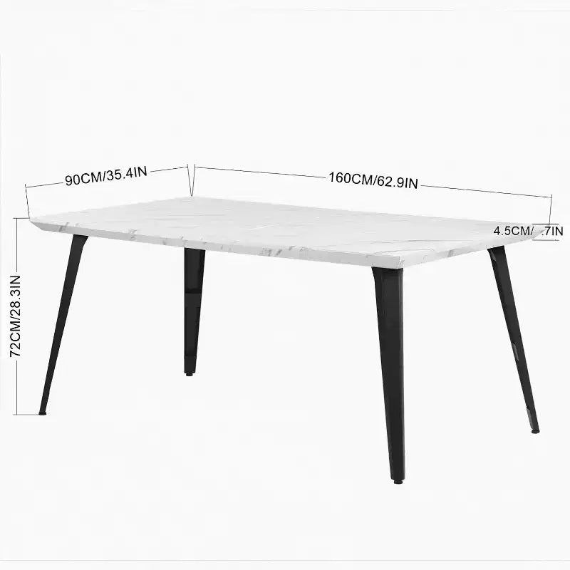 Dining Table for 4-6 Person with Sturdy Thickened Faux Marble Print Tabletop and Metal Steel Legs, White
