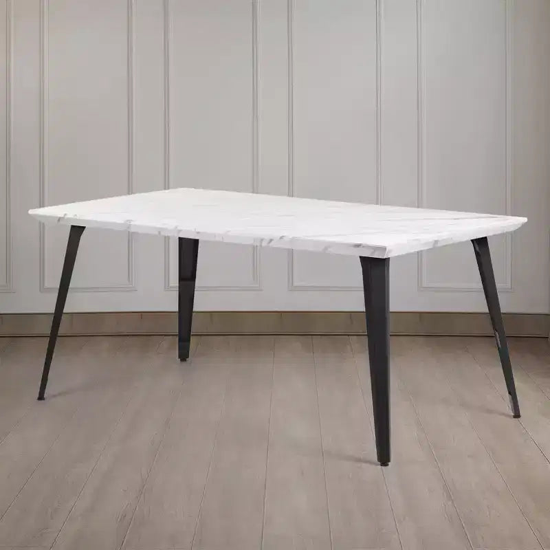 Dining Table for 4-6 Person with Sturdy Thickened Faux Marble Print Tabletop and Metal Steel Legs, White