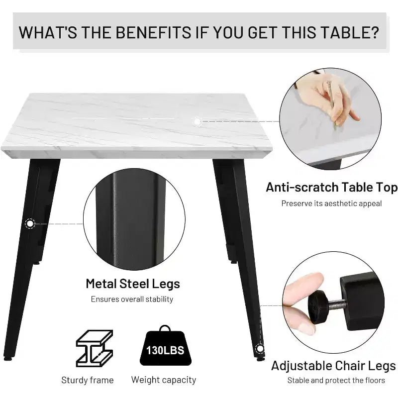 Dining Table for 4-6 Person with Sturdy Thickened Faux Marble Print Tabletop and Metal Steel Legs, White