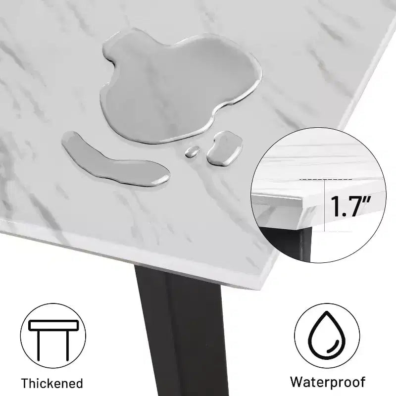 Dining Table for 4-6 Person with Sturdy Thickened Faux Marble Print Tabletop and Metal Steel Legs, White