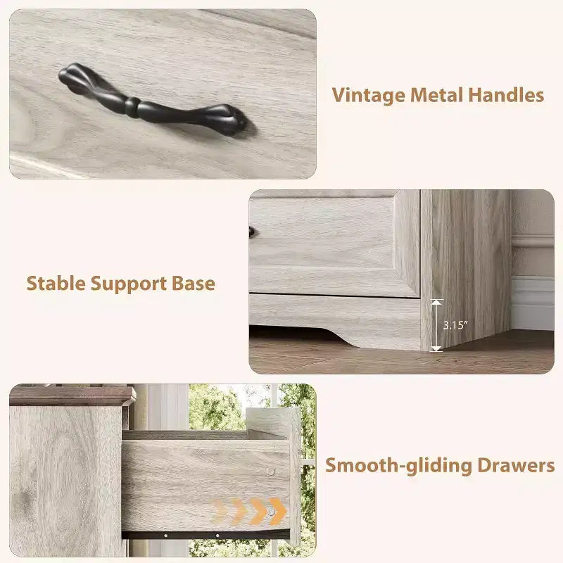 6-Drawer Wooden Dresser for Bedroom with Wide Metal Handles, Modern Farmhouse Style Chest of Drawers, Storage Organizer for Bedroom and Living Room