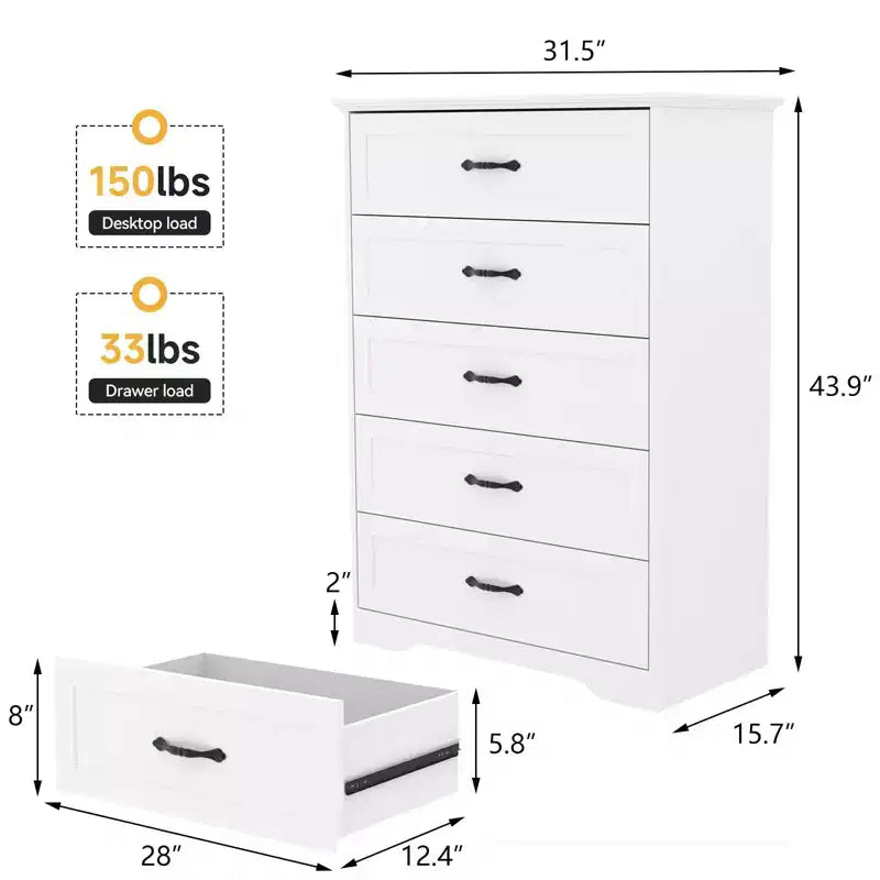 6-Drawer Wooden Dresser for Bedroom with Wide Metal Handles, Modern Farmhouse Style Chest of Drawers, Storage Organizer for Bedroom and Living Room