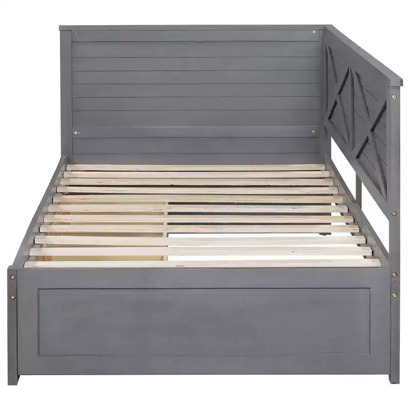 Twin Size Daybed Frame with Storage Drawers, Farmhouse L Shaped Corner Daybed Bed for Bedroom, Grey