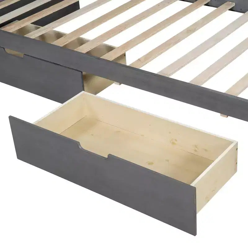 Cadre de lit de repos double avec tiroirs de rangement, lit de repos d'angle en forme de L de style ferme pour chambre à coucher, gris