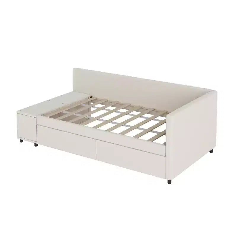 Twin Size L-Shaped Platform Bed with Wrap-Around Storage and Drawers, Sturdy and Durable Construction