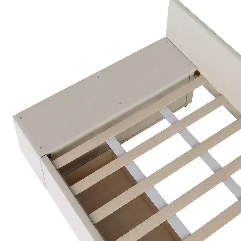 Twin Size L-Shaped Platform Bed with Wrap-Around Storage and Drawers, Sturdy and Durable Construction